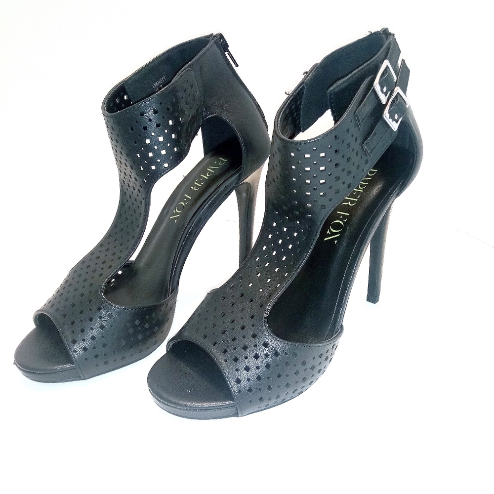 Paper Fox black open toe stiletto high heels